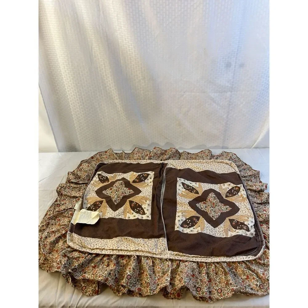 2 Sears quilted pilllow sham ruffle edges‎ vintage brown 100 polyester 35